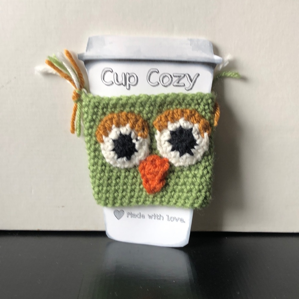 Handmade Crochet Owl Cup Cozy Green